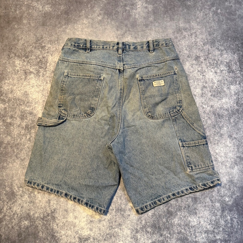 Vintage Route 66 Mens Carpenter Denim Shorts Blue Size 34 Distressed Workwear